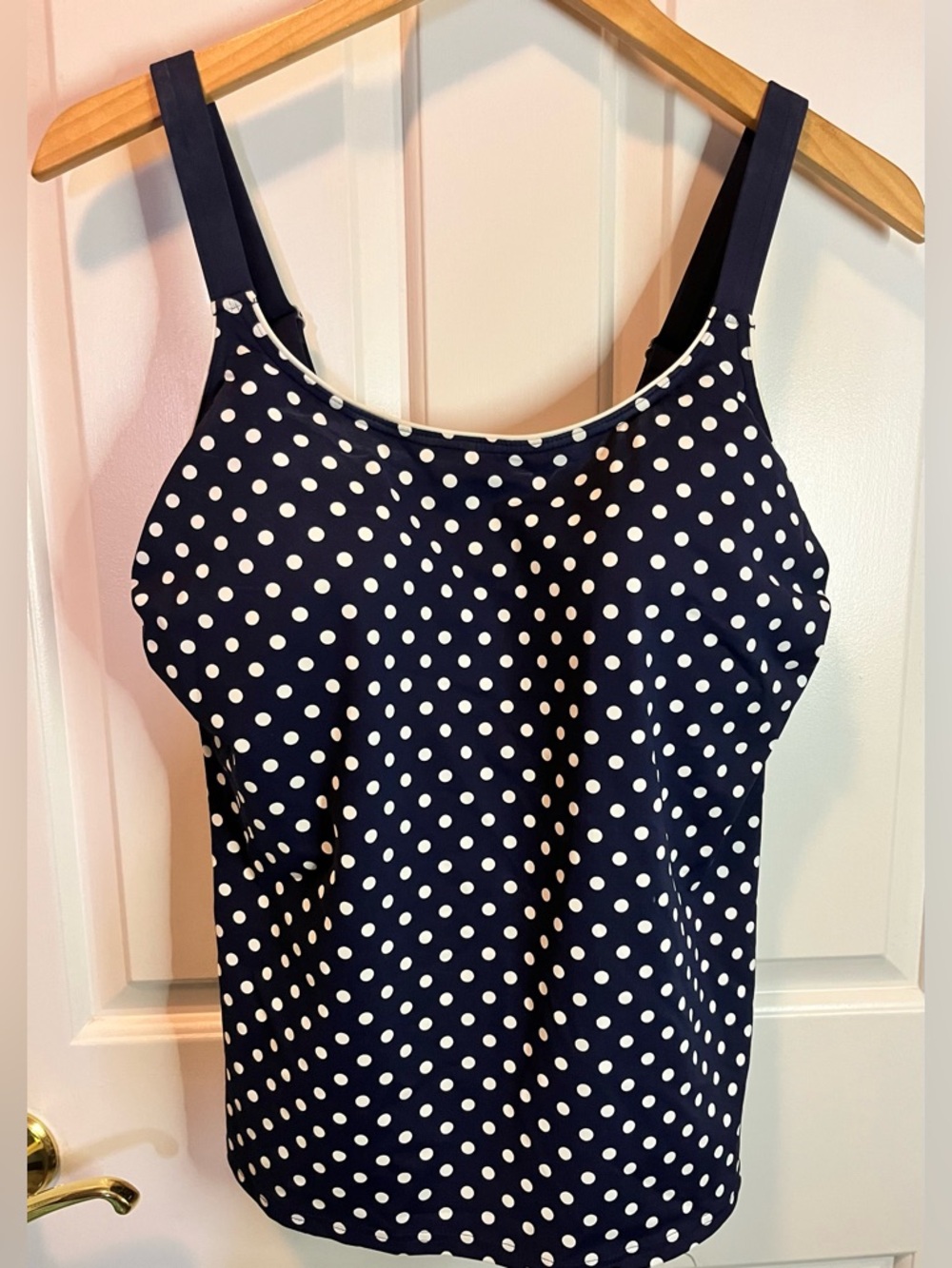 Lands End Navy Polka Dot Tankini Top - Classic White Dots Sz 12